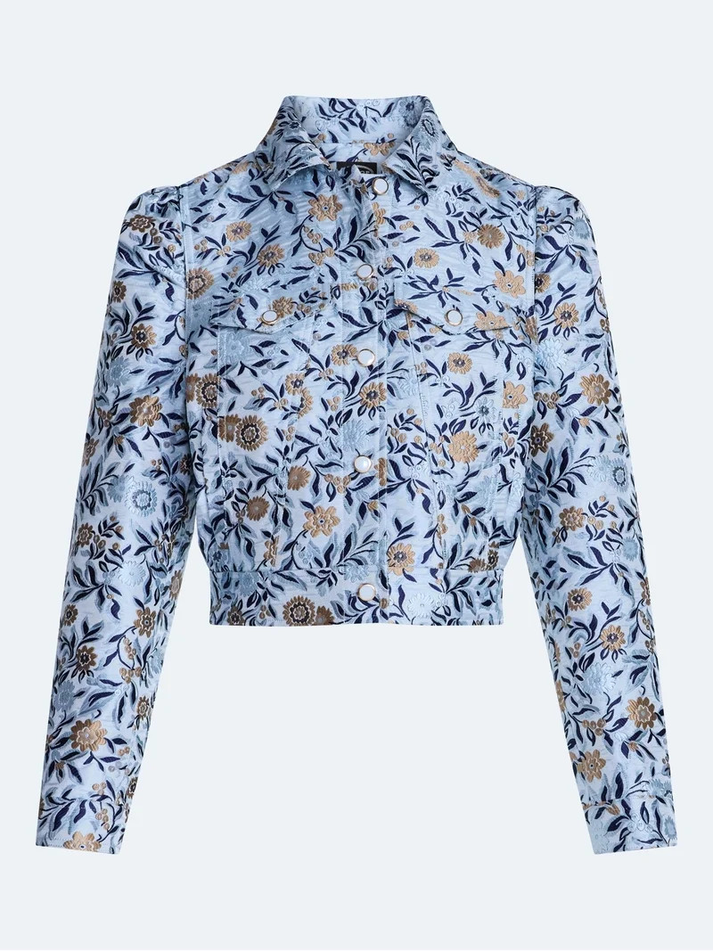 Scoop Women\u2019s and Women's Plus Cropped Trucker Jacket with Puff Sleeves, Sizes XS-4X | Walmart (US)