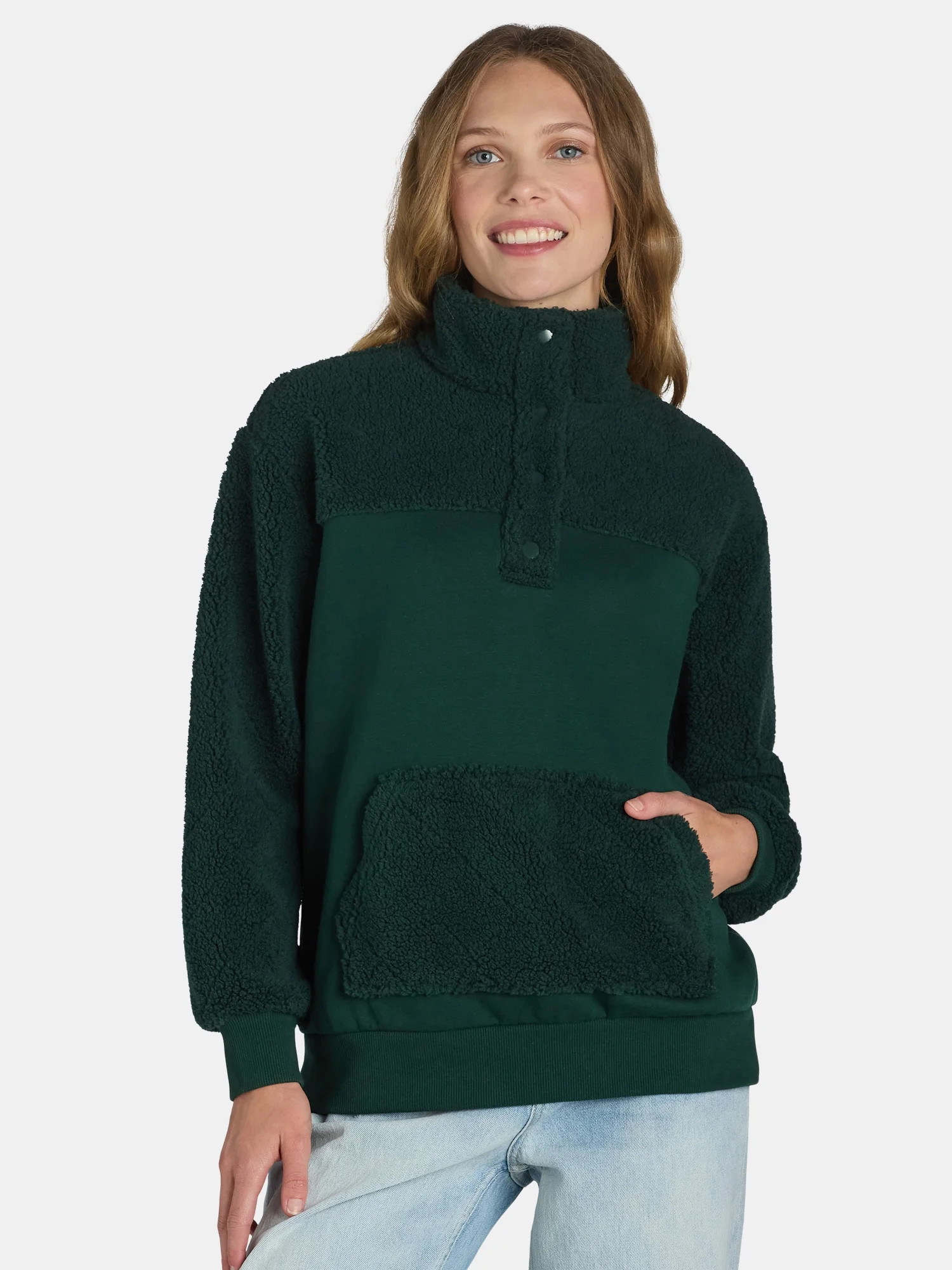 Time and Tru Women's Quilted Fleece Pullover, Sizes S-XXXL | Walmart (US)