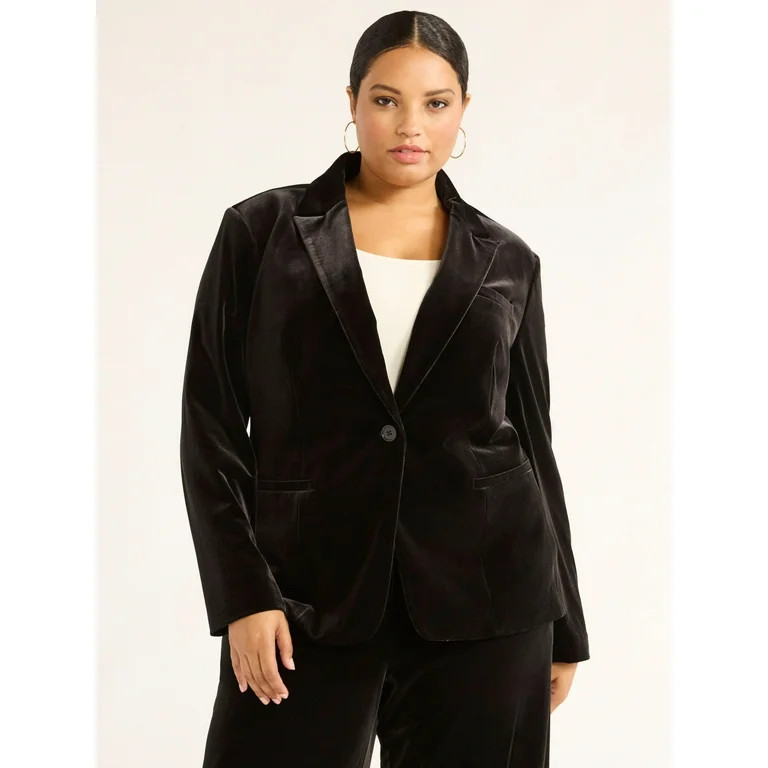 Sofia Jeans Women's and Women's Plus Velvet Single Breasted Blazer, Sizes XS-5X | Walmart (US)