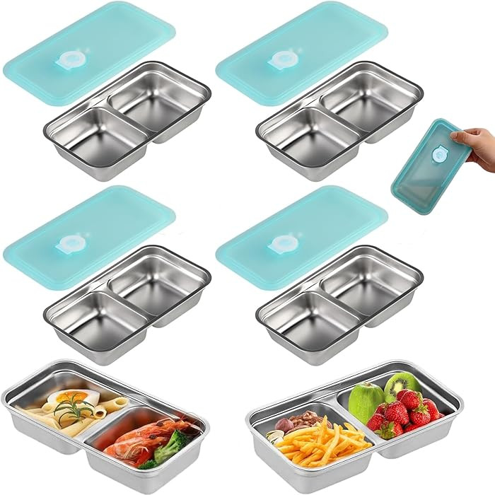 4PC Stainless Steel Snack Containers Reusable, Grab and Go 2 Compartment Food Storage Containers ... | Amazon (US)