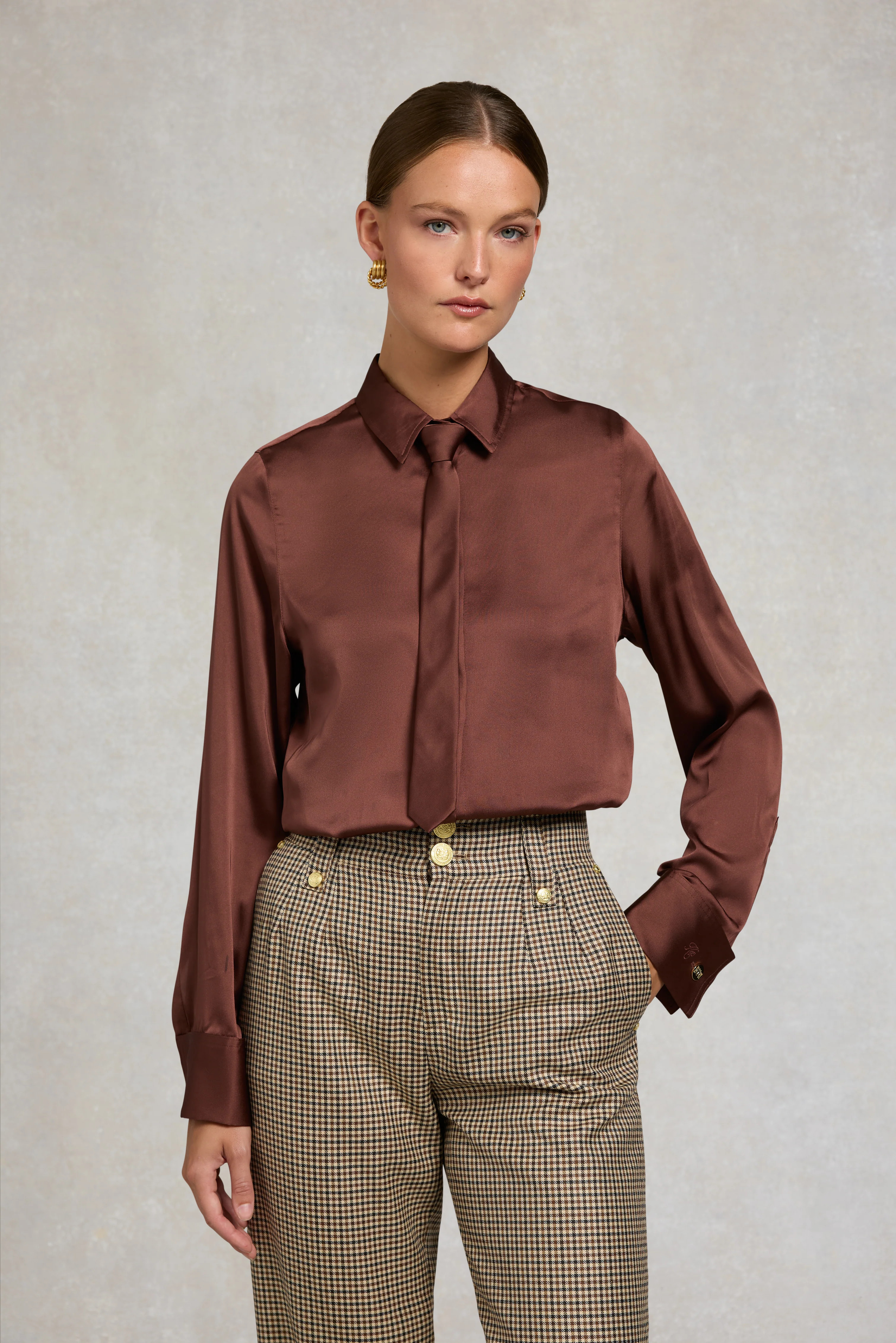 Georgina Satin Shirt (Chocolate) | Holland Cooper