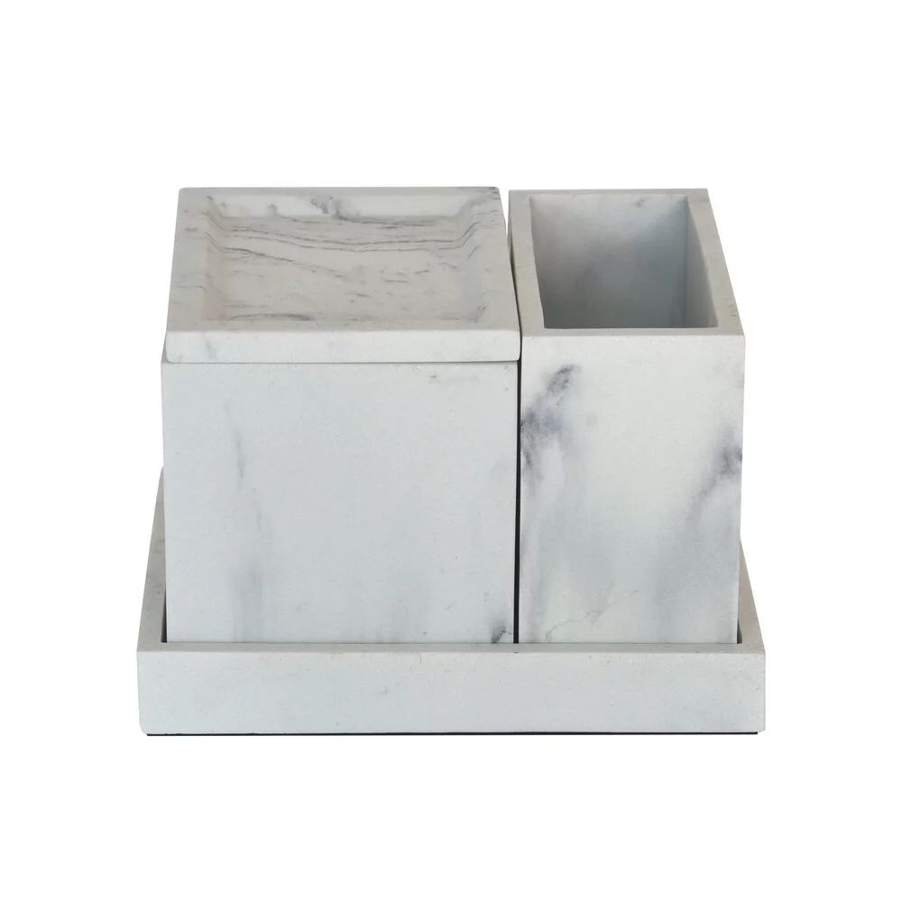 Better Homes & Gardens Faux Marble 4 Piece Vanity Organizer Set with Magnetic Side, White | Walmart (US)