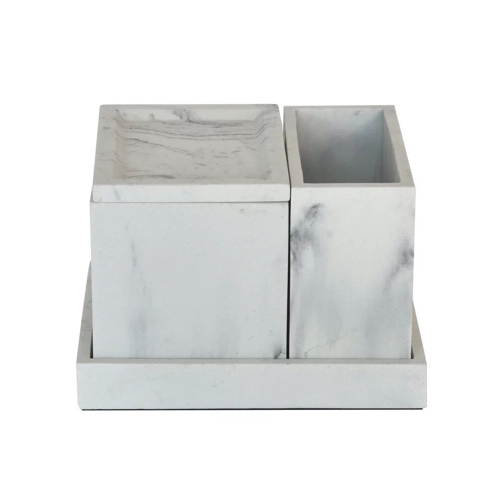 Better Homes & Gardens Faux Marble 4 Piece Vanity Organizer Set with Magnetic Side, White - Walma... | Walmart (US)