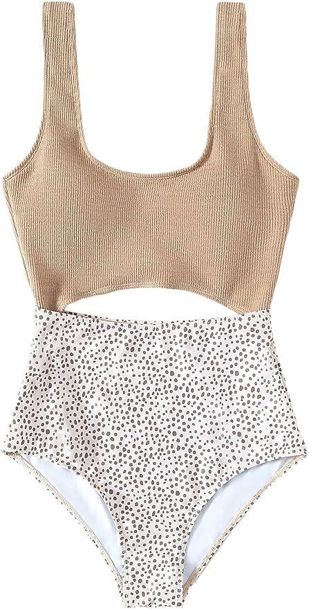 MakeMeChic Women's Dalmatian Print Sleeveless Cut Out High Waist One Piece Swimsuit Bathing Suit | Amazon (US)