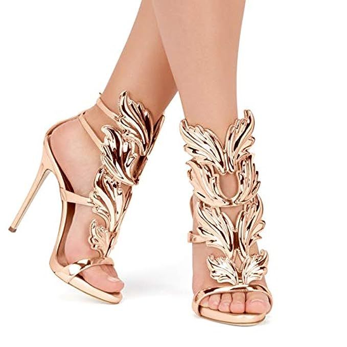 Olivia and Jaymes Fashionable Winged Open Toe High Heel Ankle Strap Wing Sandals for Women | Amazon (US)