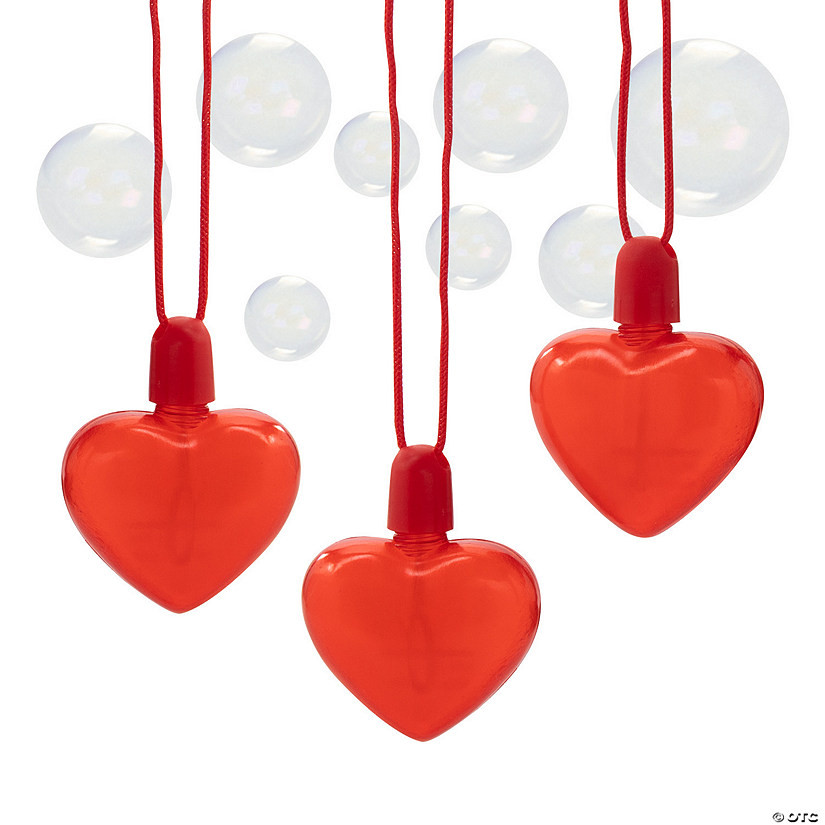 2 3/4" Valentine’s Day Heart Shaped Bubble Bottle Necklaces - 12 Pc. | Oriental Trading Company