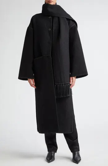 Embroidered Scarf Wool Blend Coat | Nordstrom