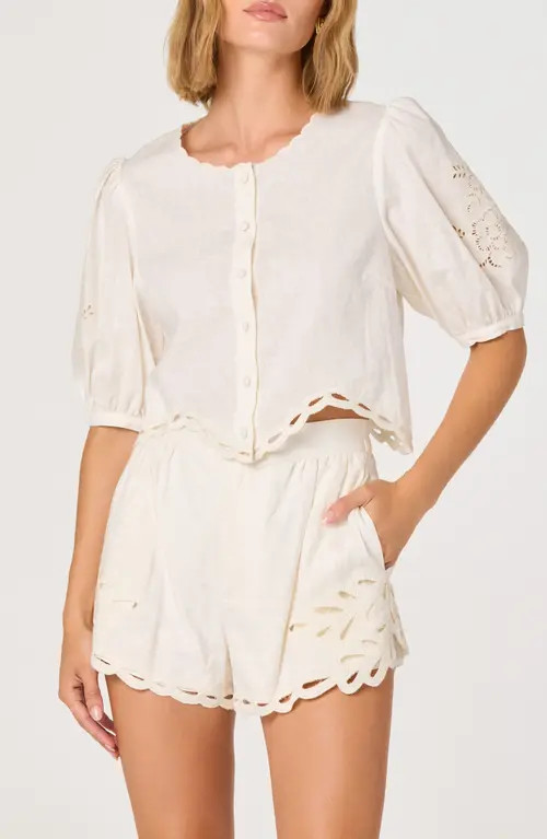 ASTR the Label Joellyn Embroidered Linen & Cotton Top in White at Nordstrom, Size Small | Nordstrom