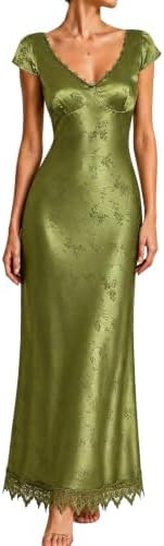 RIHOAS Women's Green Satin Elegant Midi Dress - Formal Semi Formal Cocktail Party Wedding Guest D... | Amazon (US)