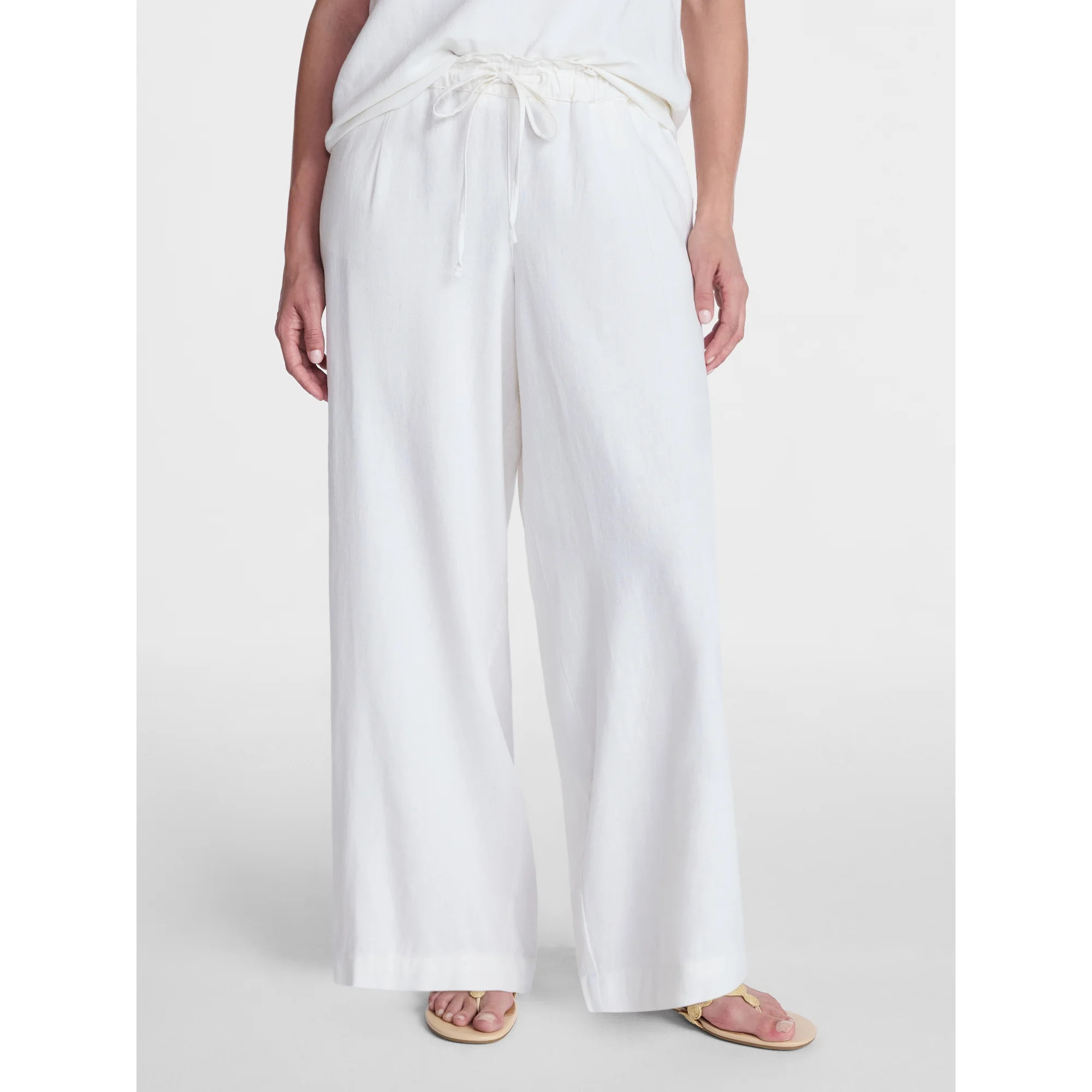 Time and Tru Women's Wide Leg Linen Blend Pants, Sizes XS-XXXL | Walmart (US)