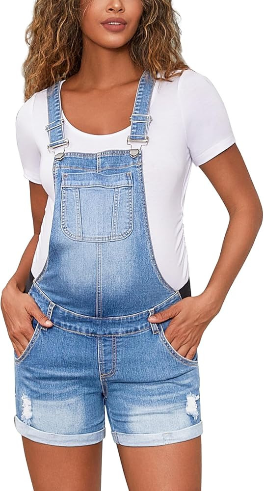 Bhome Maternity Overall Shorts Summer Maternity Denim Short Jeans Bib Overall Adjustable Buckle S... | Amazon (US)