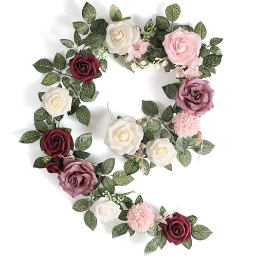 5FT Artificial Rose Flower Burgundy Fake Floral Garland for Wedding Ceremony Backdrop Arch Flowers Table Centerpieces Decorations | Amazon (US)