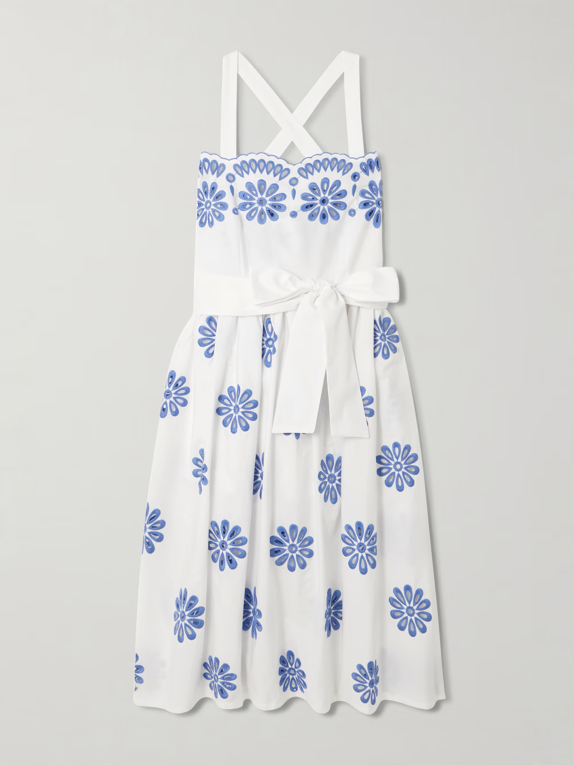 Belted scalloped broderie anglaise cotton midi dress | NET-A-PORTER (US)