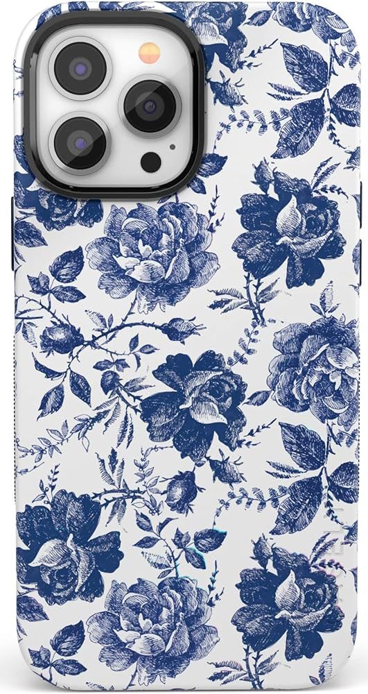 Casely iPhone 13 Pro Floral Case | Compatible with MagSafe | Rose to Fame | Blue & White Rose Cas... | Amazon (US)