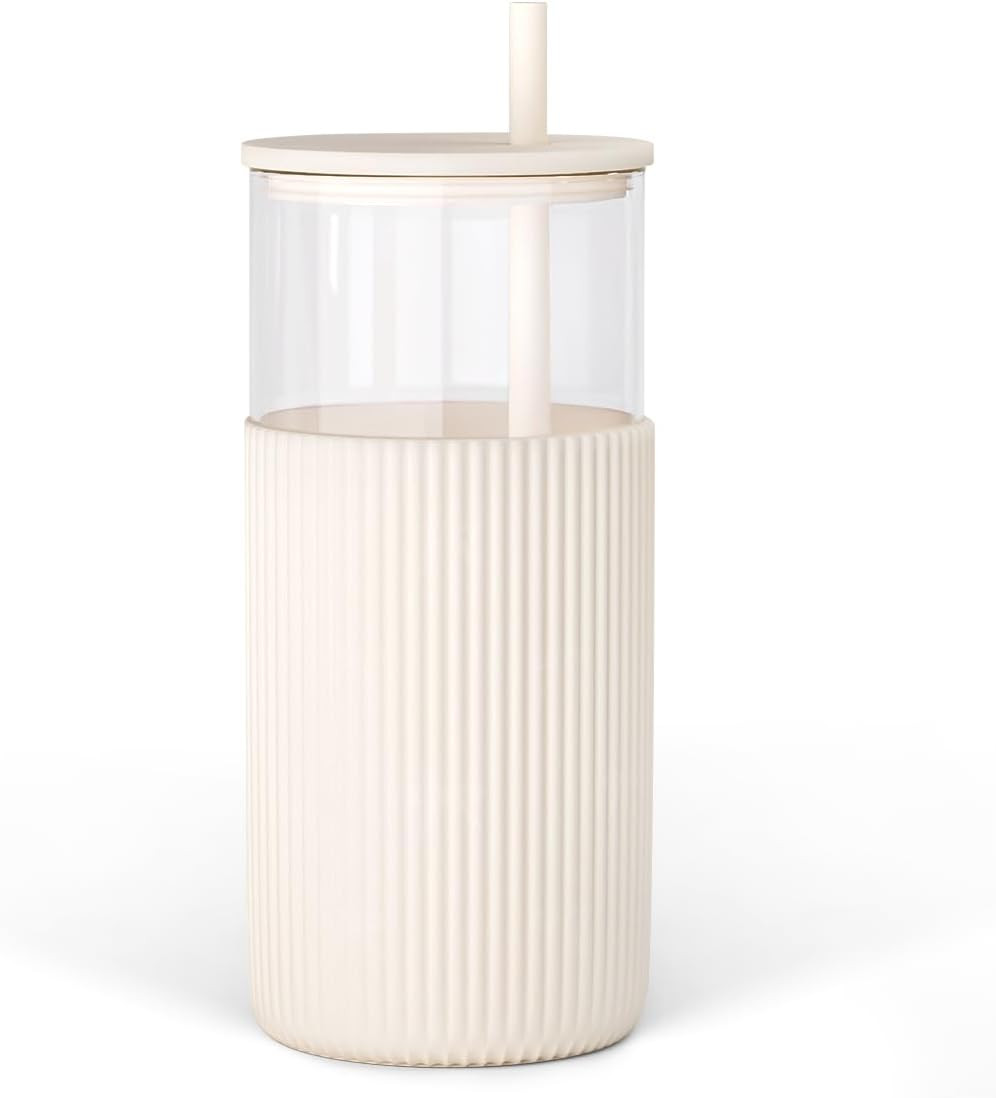 SANDJEST Glass Tumbler with Straw and Lid, Glass Water Bottle with Silicone Sleeve 20oz, Smoothie... | Amazon (US)