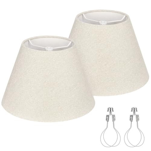Small Lamp Shades Set of 2, Beige with Silver Thread Lamp Shade, 5.5" Top x 10" Bottom x 6.6" High, Glitter Linen Lamp Shades for Table Lamps Bedside Lamps, Spider, Bulb Clip Adapters Included | Amazon (US)