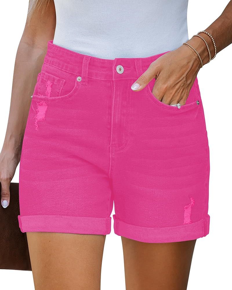 LookbookStore Jean Shorts Womens Stretchy High Waisted Ripped Denim Shorts with Pockets Trendy Di... | Amazon (US)