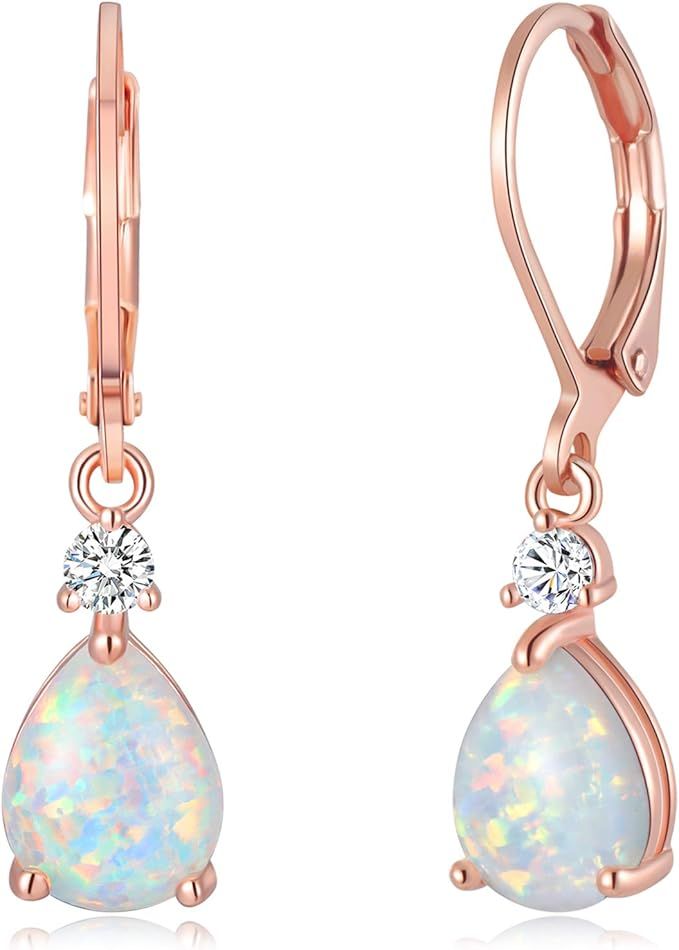 Gold Plated Fire Opal Prong Setting Birthstone Drop & Dangle Earrings | Amazon (US)