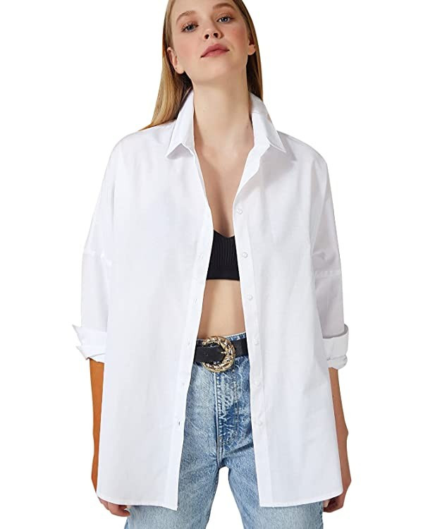 BIG DART Oversized Button Down Shirts for Women, Casual Long Sleeve Dressy Blouses Tops (Large, W... | Amazon (US)