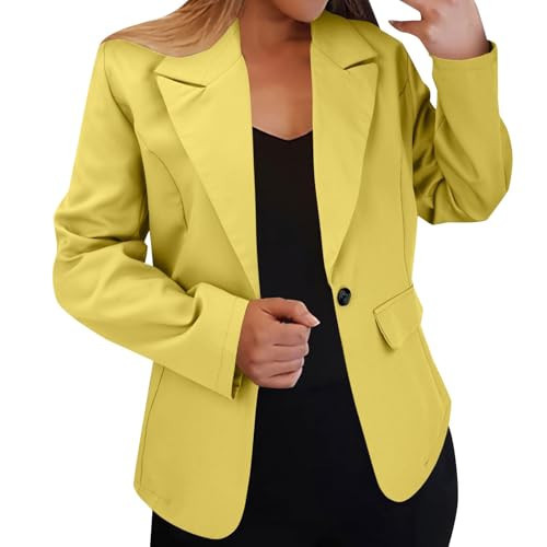 Yellow Blazer for Women Blazers for Women Long Sleeve Office Spring Jackets Single Button Blazer Dressy Business Casual Work Suit Coats Yellow L | Amazon (US)