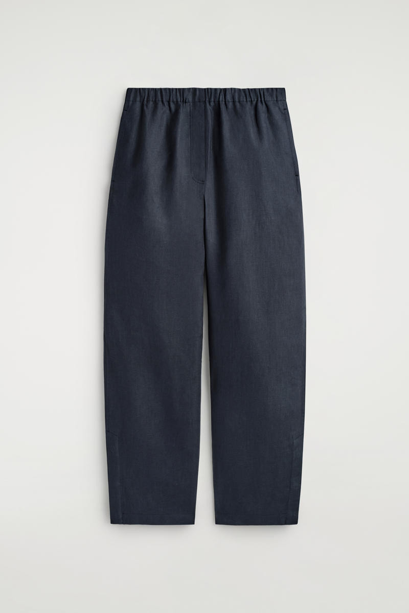 Elasticated Linen Barrel-Leg Pants in Blue | COS (US)