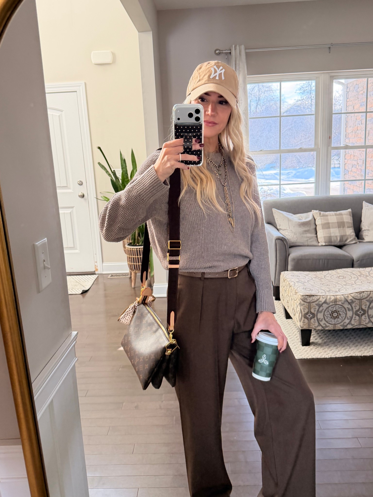 Casual Pinterest outfit with baseball cap sweater Adidas, sambas and slacks! Neutral style, a lot of brown, and taupe and cream

#LTKmomlife #LTKOver40 #LTKootd