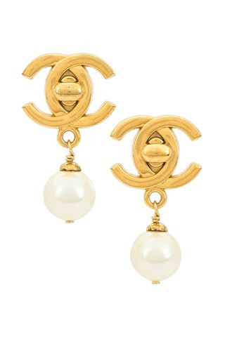 Chanel 1996 Pearl Turnlock Clip-On Earrings in Metallic Gold | FWRD 