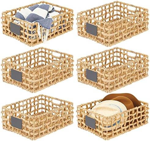 mDesign Water Hyacinth Open Weave Kitchen Cabinet Pantry Basket with Built-in Chalkboard Label fo... | Amazon (US)