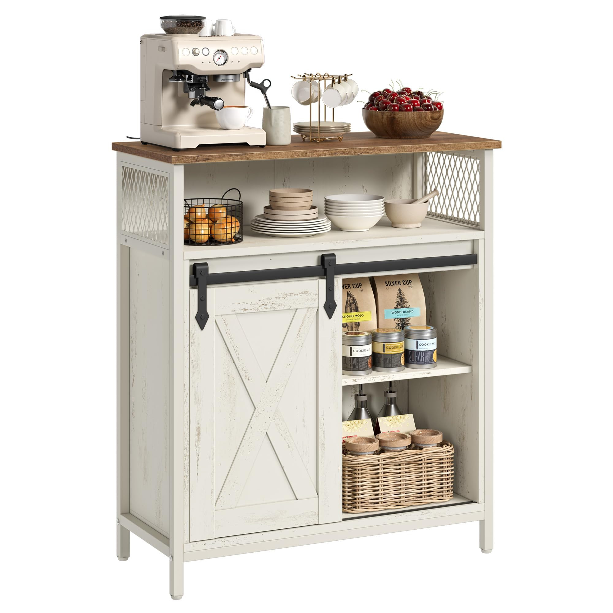 VASAGLE Gabinete de buffet, gabinete de almacenamiento de barra de café, aparador con 1 puerta corrediza de granero, estantes ajustables, 11.8 x 27.6 x 31.5 pulgadas, para sala de estar, blanco | Amazon (US)