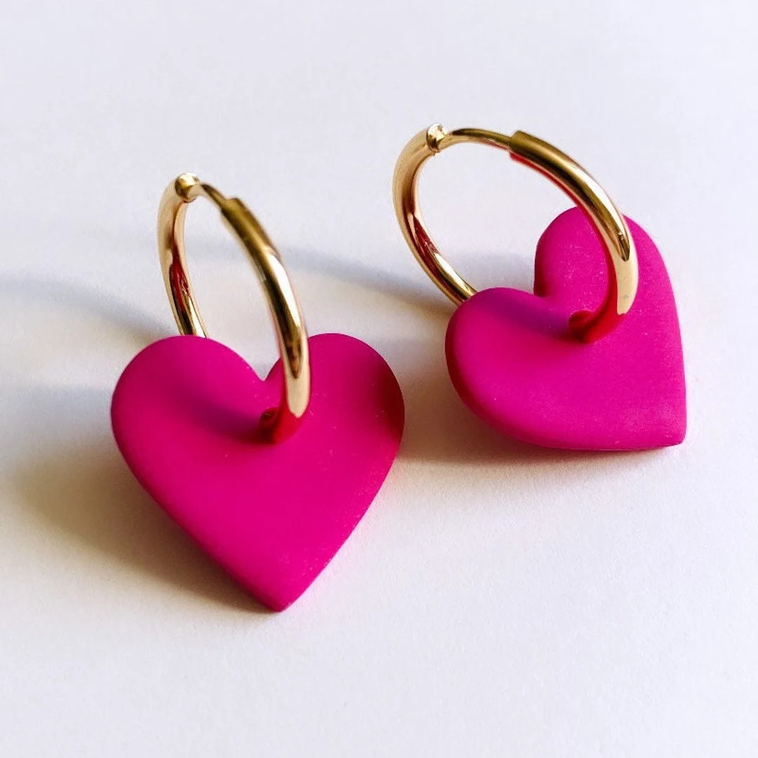 Polymer Clay Earrings Heart Earrings Interchangeable Fuchsia Earrings - Etsy Netherlands | Etsy (US)