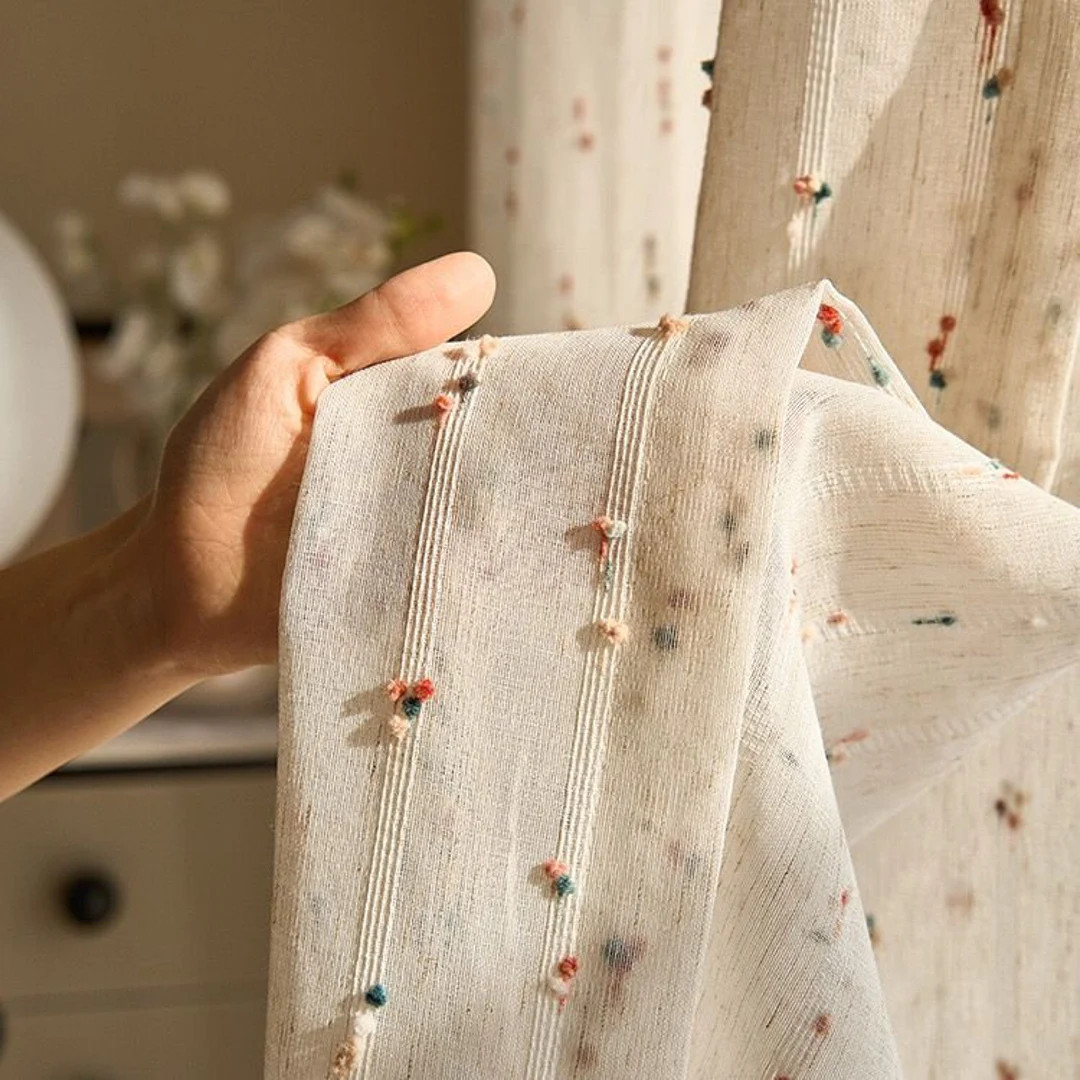 Lovely Colorful Rainbow Sugarplum Embroidered on Natural Cream Beige Linen Sheer Curtain,boho Lin... | Etsy (US)