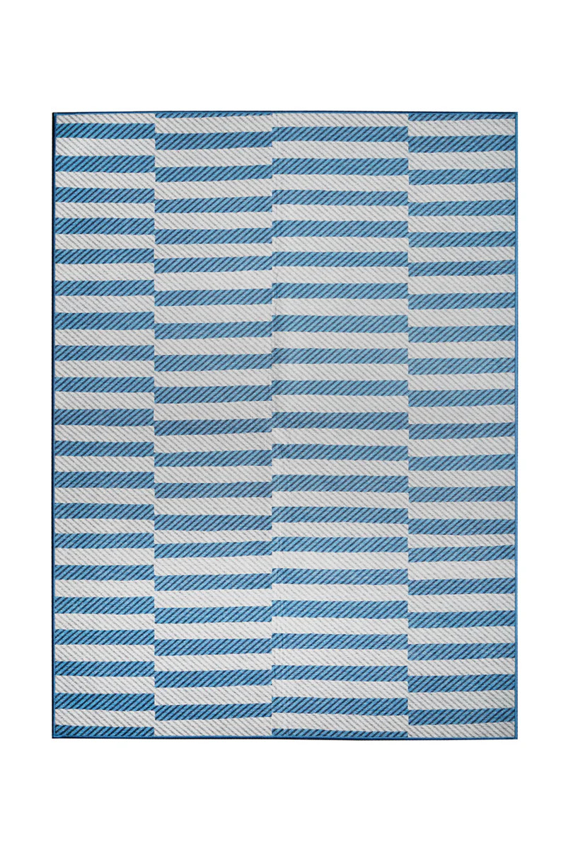 Tratti Offset Stripe Blue Washable Rug | My Magic Carpet