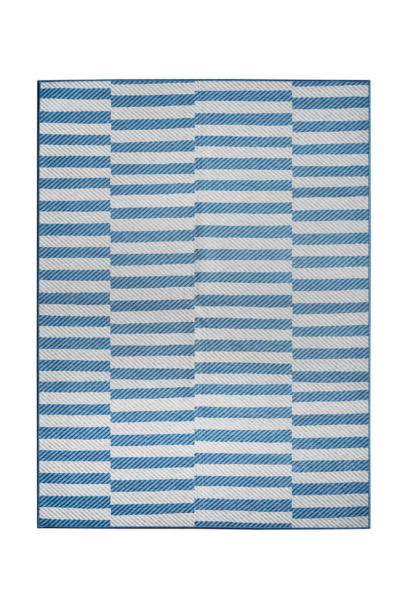 Tratti Offset Stripe Blue Washable Rug | My Magic Carpet