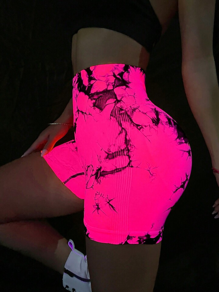 SHEIN Sport Studio Women's Printed Stretchy Versatile Athletic Shorts For Spring/Summer, Neon Glo... | SHEIN