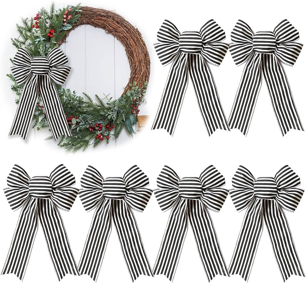 Cintago 6pcs Black and White Striped Bows for Wreath,8x12.5 Inches,Ticking Christmas Bows,Gift Bo... | Amazon (US)