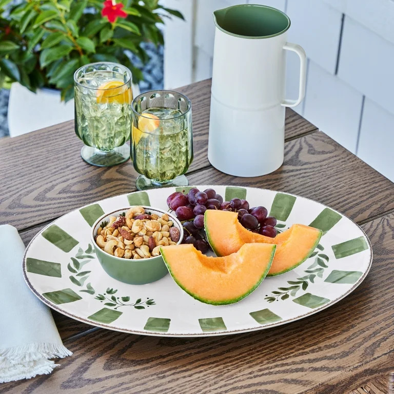 Better Homes & Gardens 18-inch Oval Bamboo Melamine Serving Tray, Green | Walmart (US)