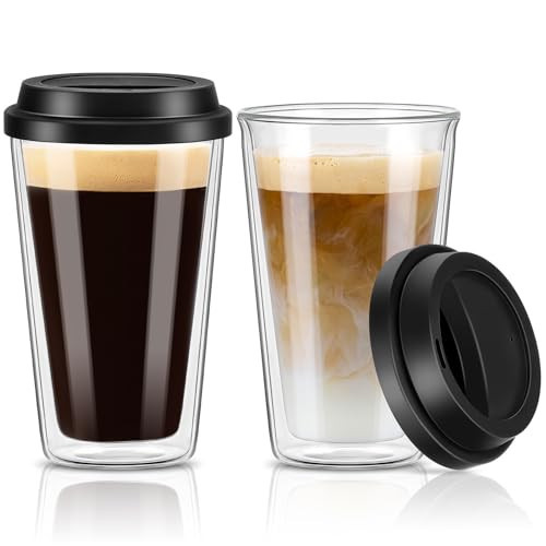 Qipecedm 2 Pack Double Walled Insulated Coffee Mugs with Silicone Lids, 12 OZ Reusable Coffee Cups, Cappuccino, Tea, Latte, Iced Coffee Cups, Travel Mugs, Heat Resistant | Amazon (US)