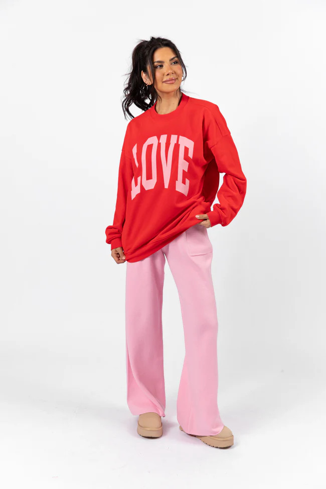 Love Block Red Oversized Graphic Sweatshirt | Pink Lily