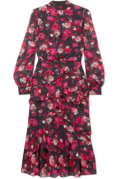 Saloni - Isa Ruffled Printed Silk-chiffon Dress - Red | NET-A-PORTER (UK & EU)