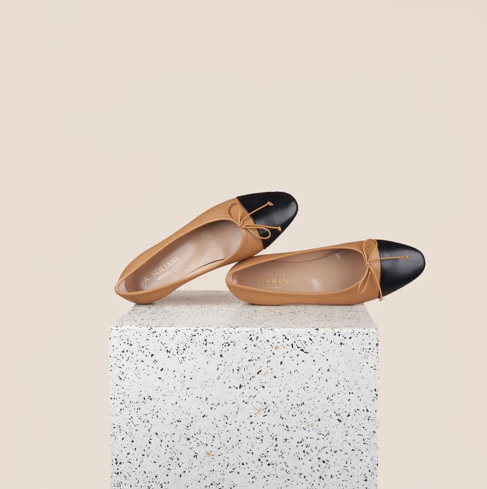 Como Italian Leather Ballet Flats in Honey/Black | A. Soliani | A.Soliani