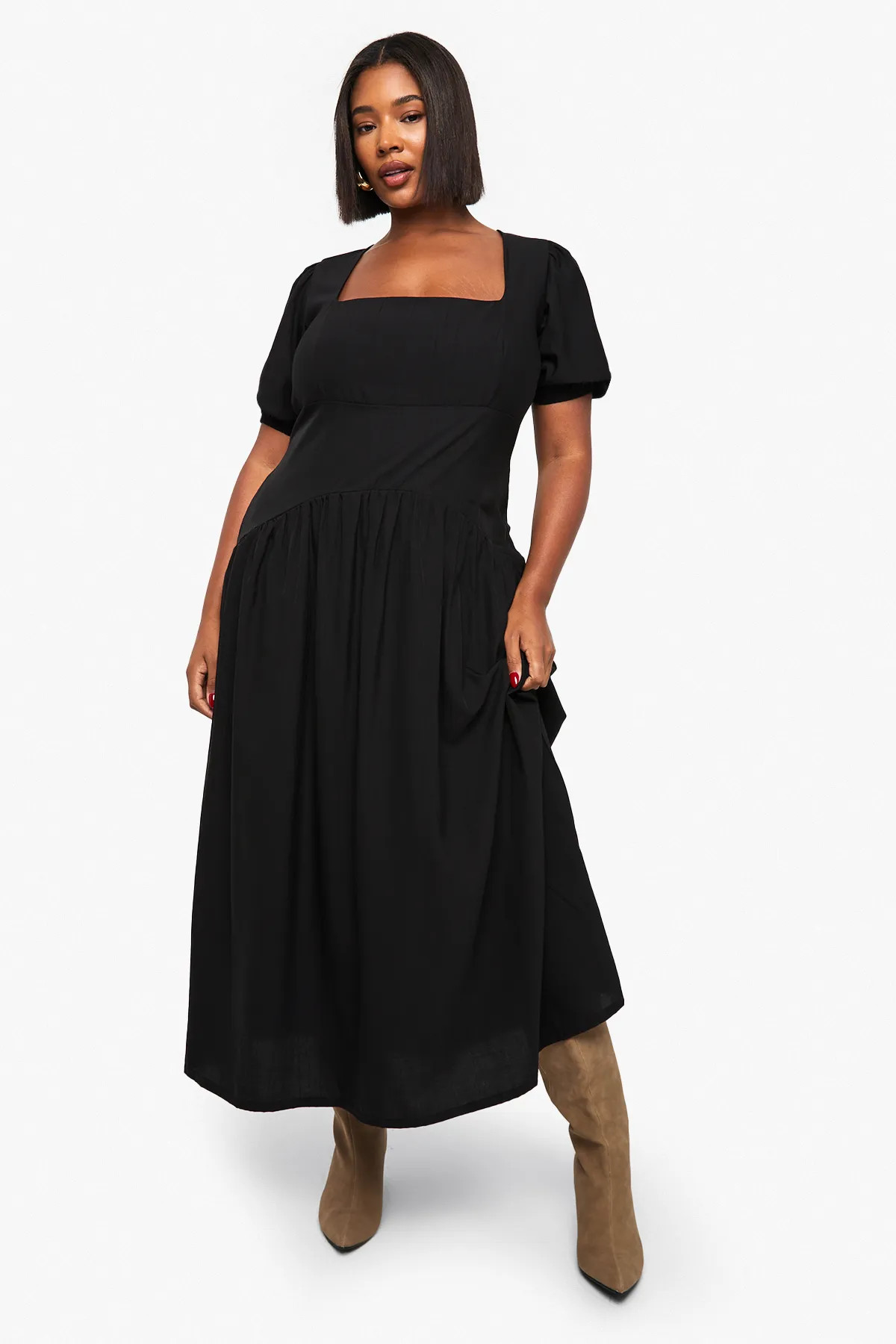 Plus Puff Sleeve Maxi Smock Dress | boohoo (US & Canada)