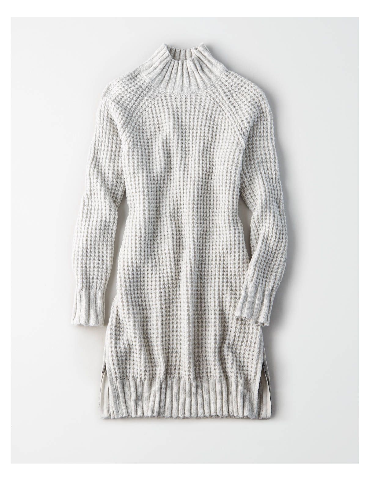 AE Waffle Mock Neck Sweater Dress, Gray | American Eagle Outfitters (US & CA)