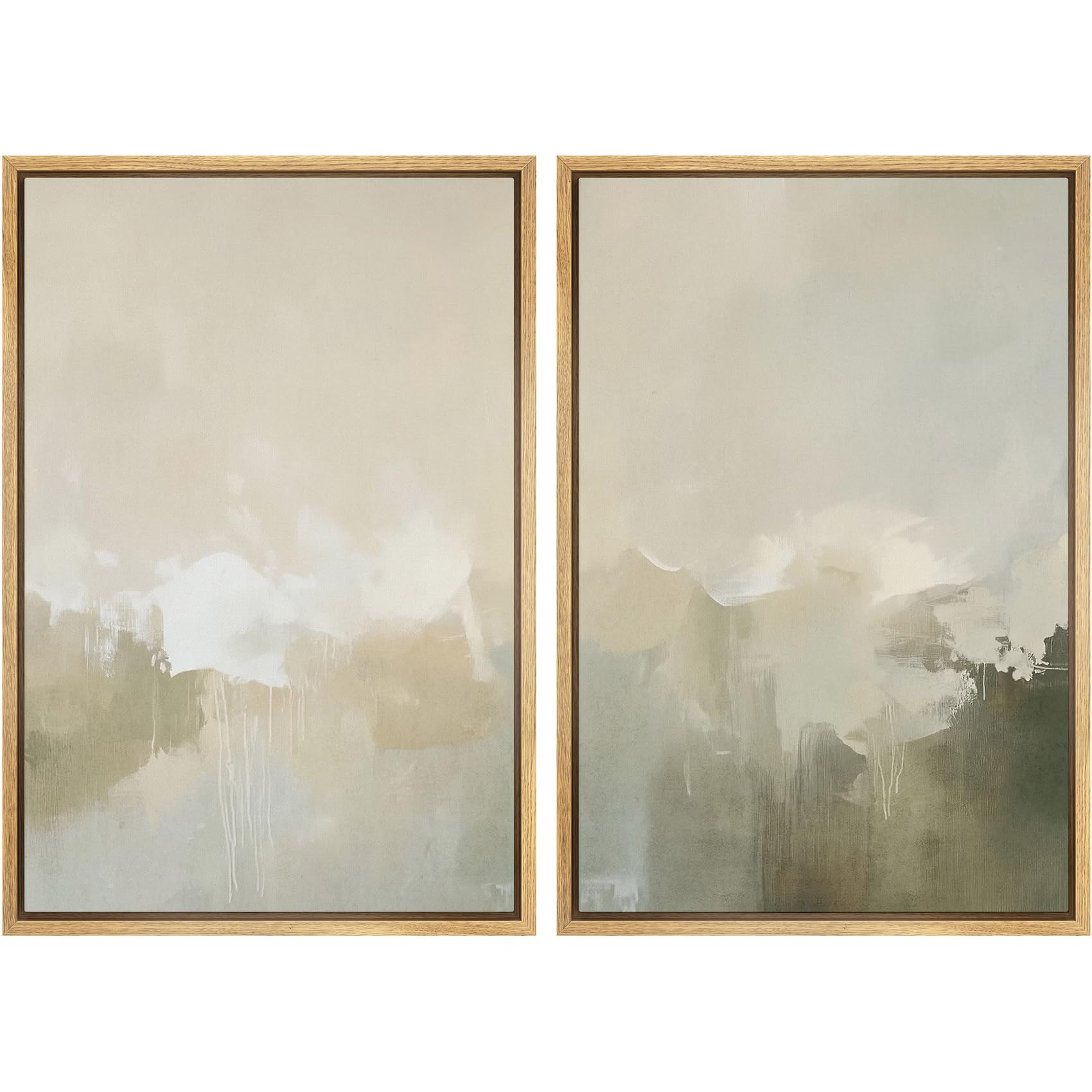 MUDECOR Framed Canvas Print Wall Art Set Neutral Misty Abstract Landscape Beige and Oliv Illustra... | Amazon (US)
