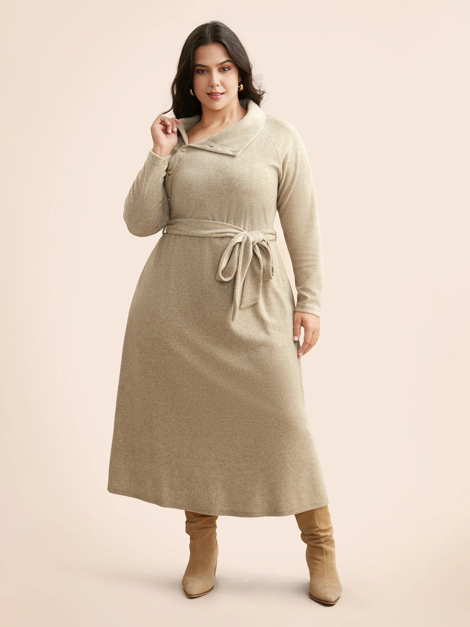 Airy Cozy Button Bodice Placket Midi Dress | Bloomchic