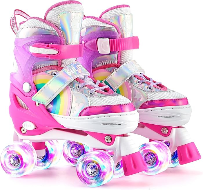 SULIFEEL Rainbow Unicorn 4 Size Adjustable Roller Skates for Girls Boys for Kids Ages 3-5 5-8 6-1... | Amazon (US)