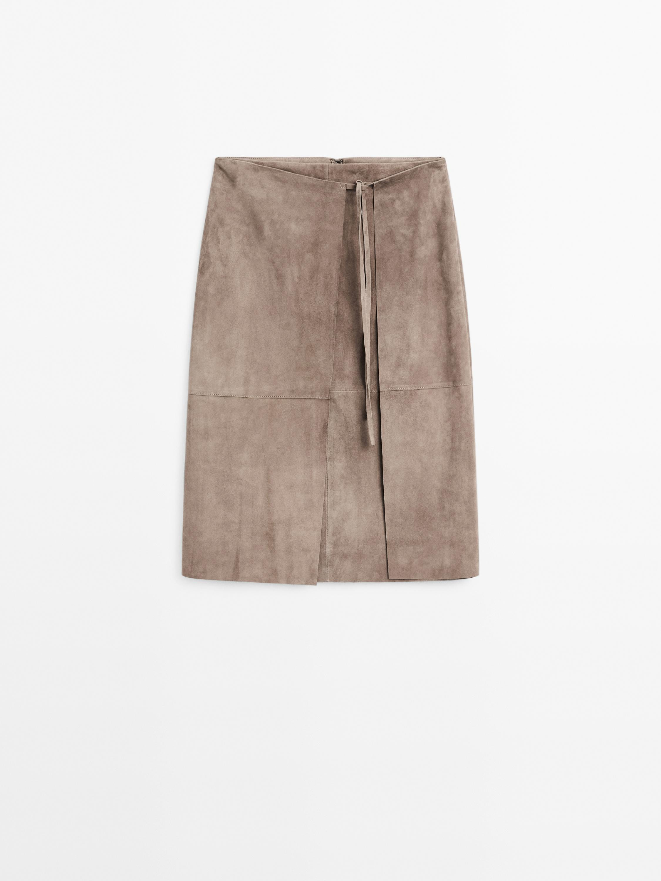 Suede leather wrap midi skirt | Massimo Dutti UK