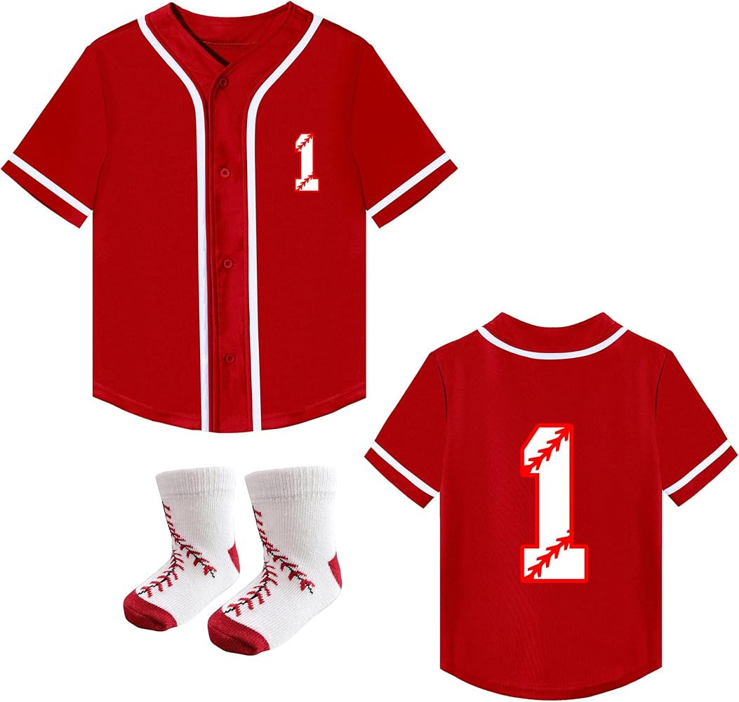 First Birthday Outfit for Baby Boys Girls Toddler Baseball Jersey Set with Cute Button Tee and So... | Amazon (US)