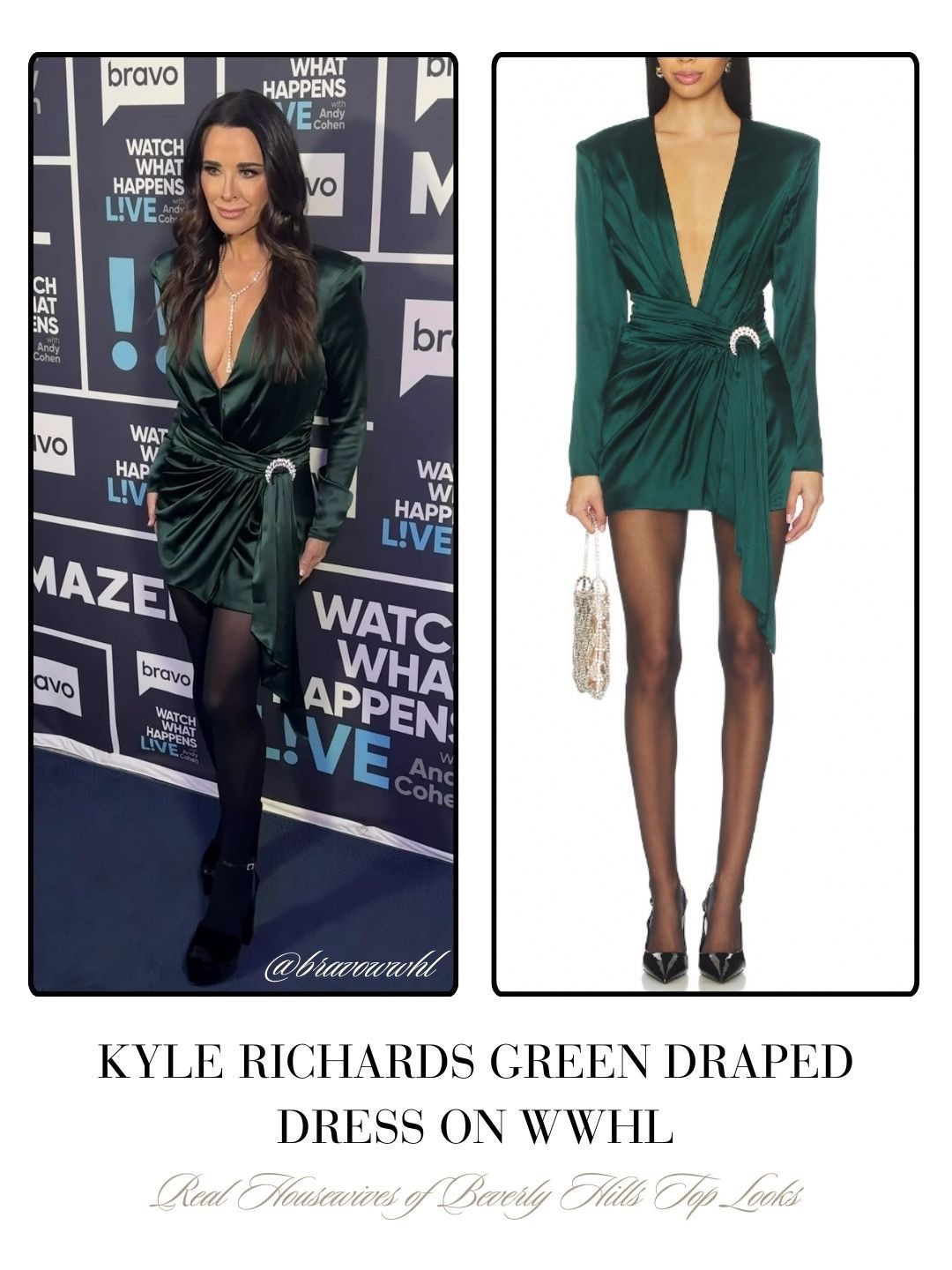 Kyle Richard’s Green Draped Dress on WWHL 📸 = @bravowwhl