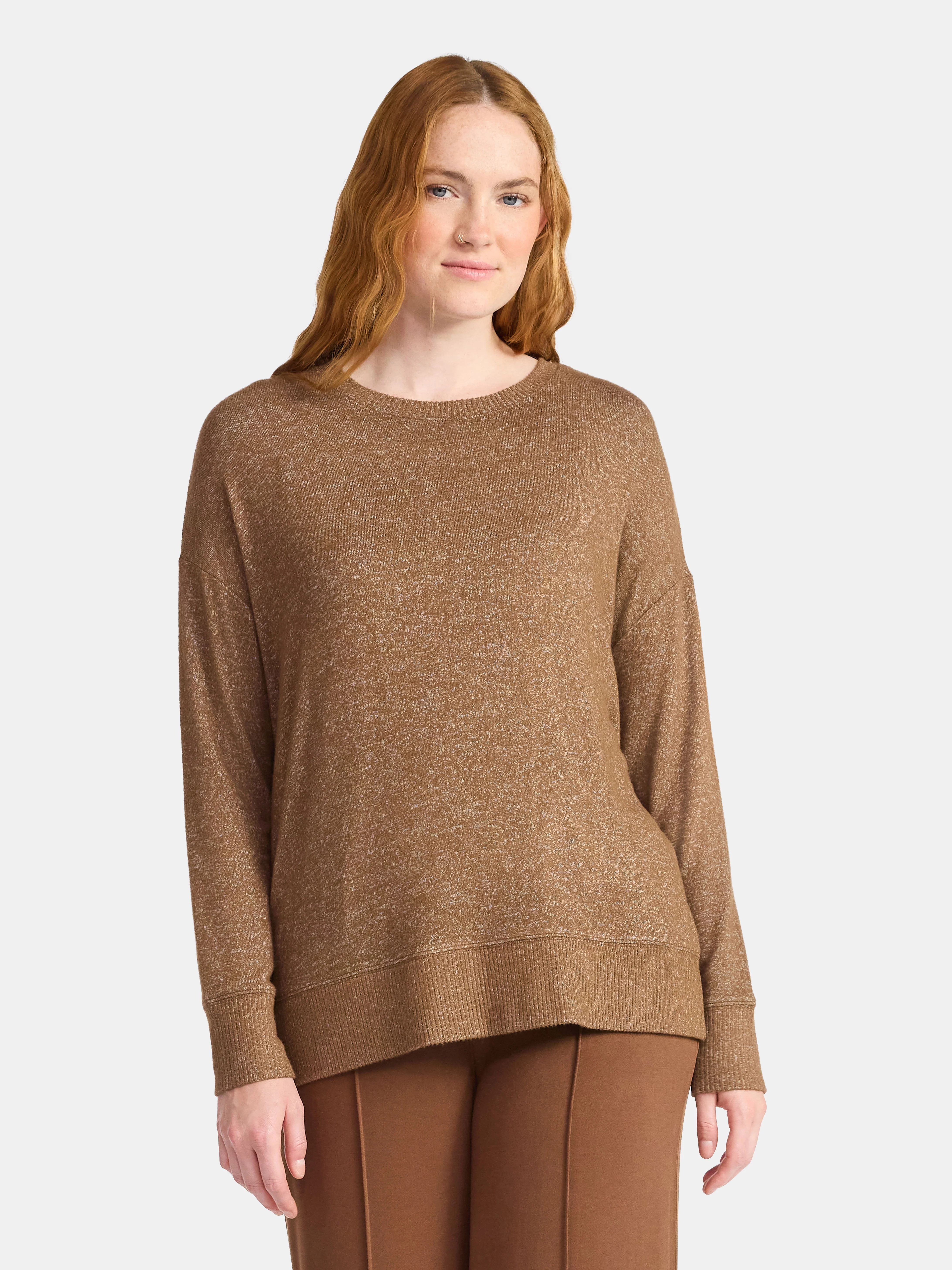 Time and Tru Women's Hacci Knit Tee with Long Sleeves, Sizes XS-XXXL | Walmart (US)