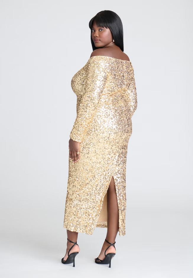 Off The Shoulder Sequin Column Dress | Eloquii